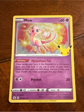 Mew Pokémon holo Card - Pink and Yellow Holo